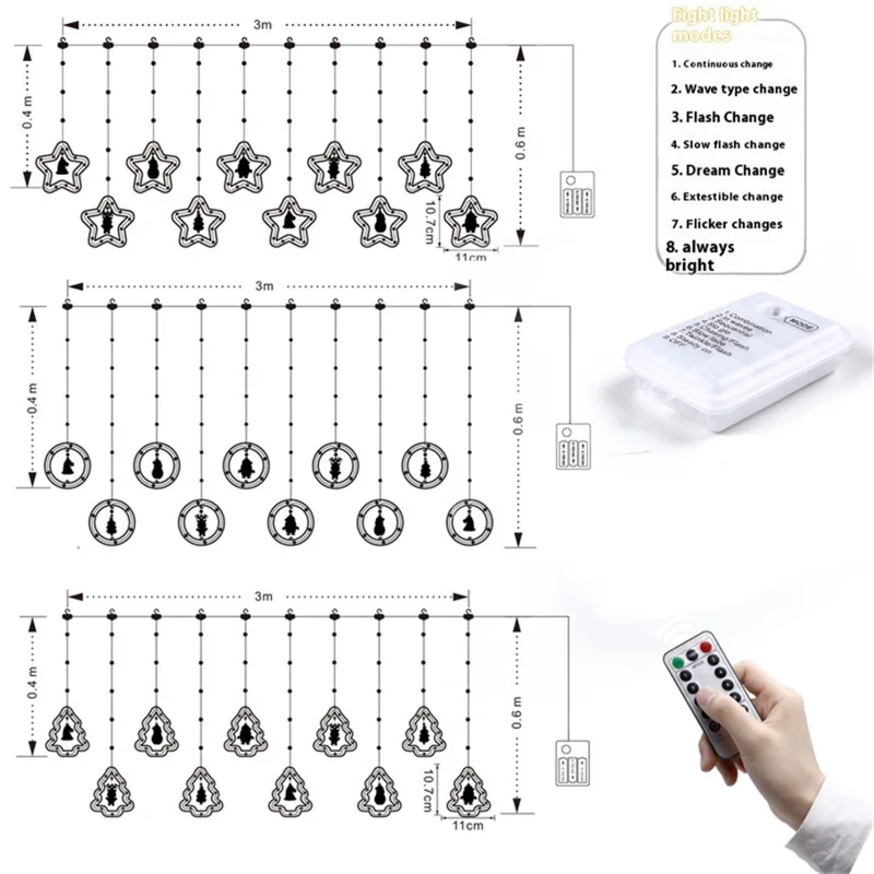 Christmas Gift Hanging Window Curtain Lights LED String Lights with 8 Light Modes Battery Box Remote Control - Christmas Gift Tree  /  Warm White