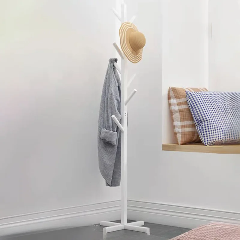Wooden Coat Rack Freestanding Clothing Hanger Hat Organizer Rack - Cross Base / White