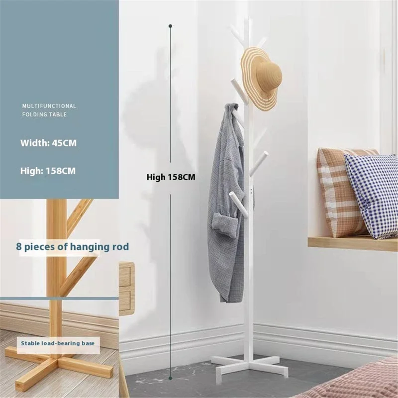 Wooden Coat Rack Freestanding Clothing Hanger Hat Organizer Rack - Cross Base / White
