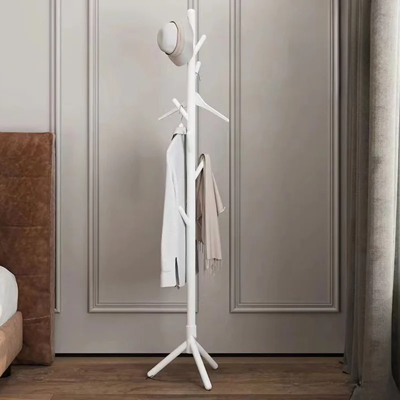 Wooden Coat Rack Freestanding Clothing Hanger Hat Organizer Rack - Tripod Base / White