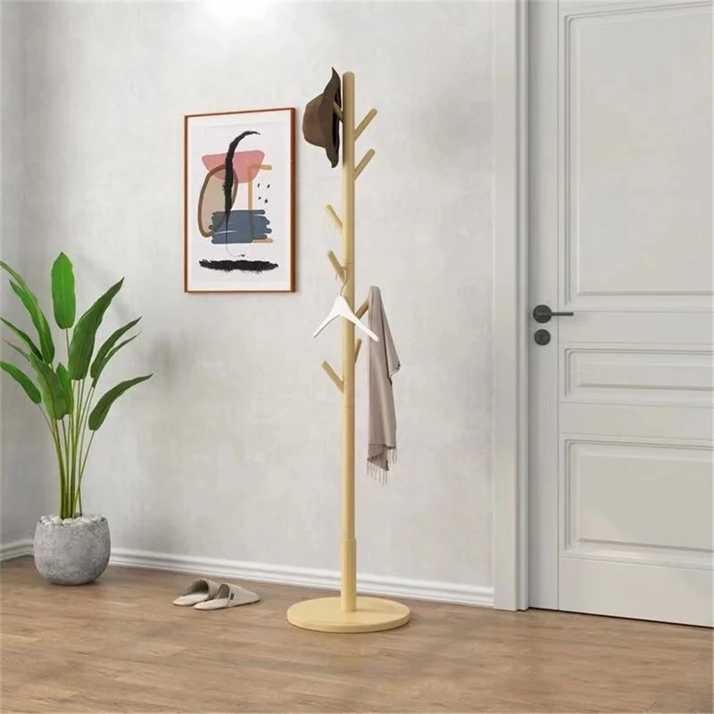 Coat Rack Stand Wooden Coat Tree Shaped Hanger Stand Freestanding with Sturdy Round Base - Yellow
