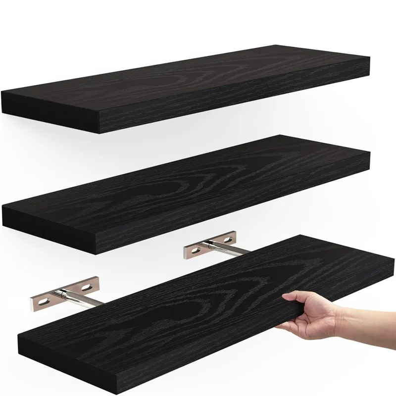 Racks de Rangement Muraux en Bois 3 Pièces - Noir