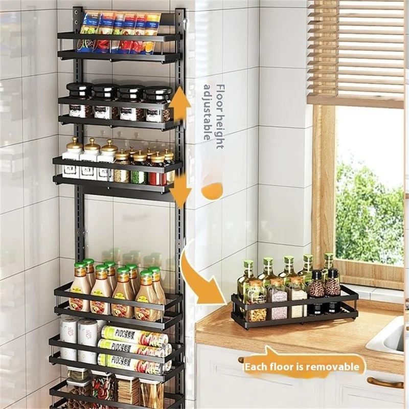 4 Tier Drill Free Wall Mounted Storage Rack Carbon Steel Kitchen Spice Organizer Shelf - White