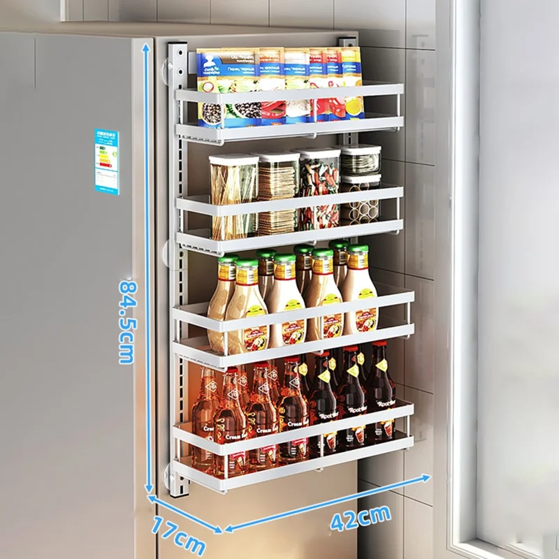 4 Tier Drill Free Wall Mounted Storage Rack Carbon Steel Kitchen Spice Organizer Shelf - White