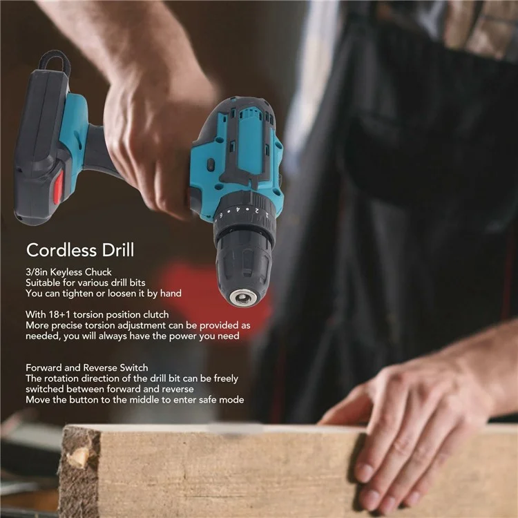 21V Cordless Drill with 1 Battery, 3 / 8-inch Chuck Electric Drill Driver Kit for Home Garden