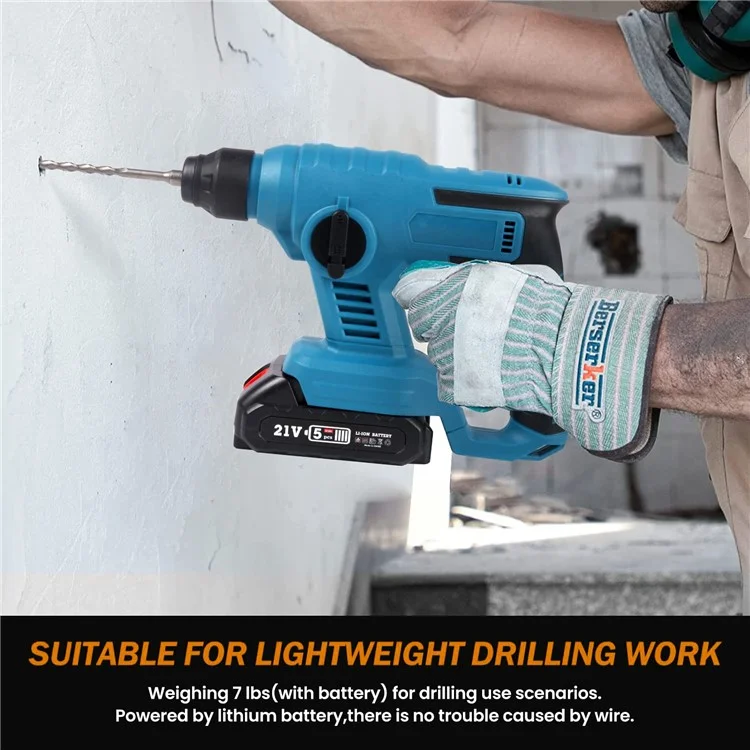 HILDA Rechargeable Electric Hammer Electric Impact Drill Wall Drilling Tools Set, EU Plug Charger + 1 Battery