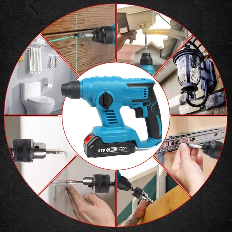 HILDA Rechargeable Electric Hammer Electric Impact Drill Wall Drilling Tools Set, EU Plug Charger + 1 Battery