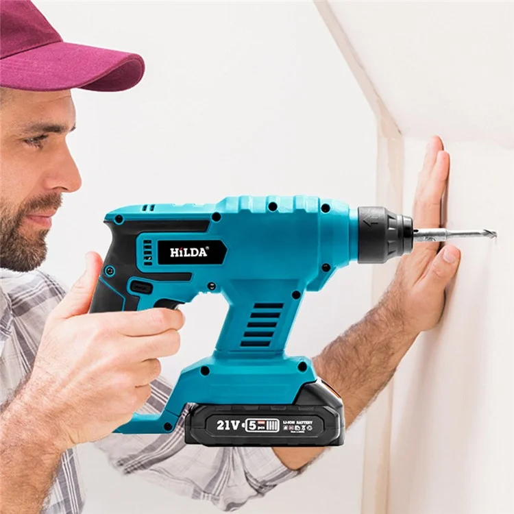 HILDA Rechargeable Electric Hammer Electric Impact Drill Wall Drilling Tools Set, EU Plug Charger + 1 Battery