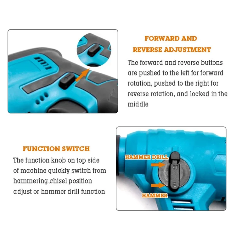 HILDA Rechargeable Electric Hammer Electric Impact Drill Wall Drilling Tools Set, EU Plug Charger + 1 Battery