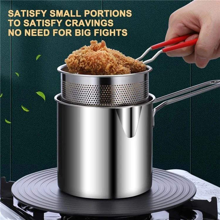 304 Stainless Steel Frying Pan with Strainer Basket and Handle Deep Frying Pot for Frying Fish Shrimp