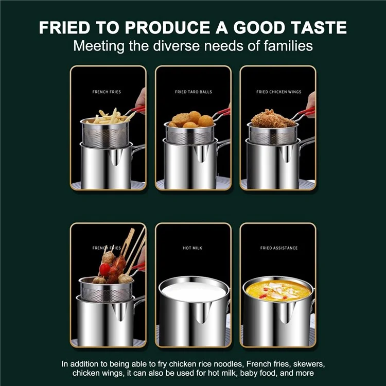304 Stainless Steel Frying Pan with Strainer Basket and Handle Deep Frying Pot for Frying Fish Shrimp