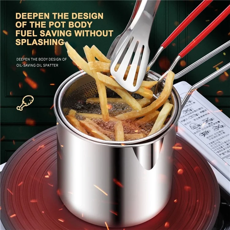 304 Stainless Steel Frying Pan with Strainer Basket and Handle Deep Frying Pot for Frying Fish Shrimp