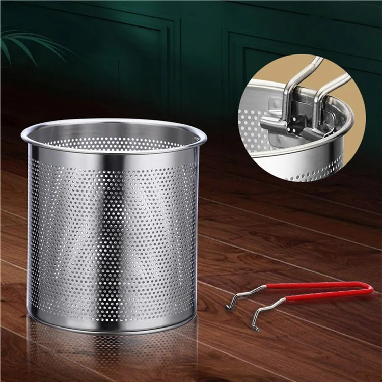 304 Stainless Steel Frying Pan with Strainer Basket and Handle Deep Frying Pot for Frying Fish Shrimp