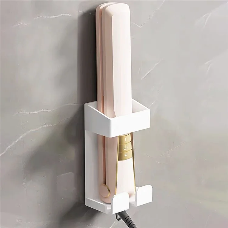 Wall Mount Curling Iron Holder 304 Stainless Steel Hair Curler Organizer Stand Hairdressing Rack for Bathroom Home - White