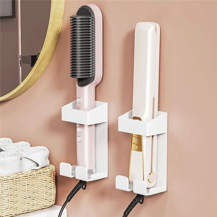 Wall Mount Curling Iron Holder 304 Stainless Steel Hair Curler Organizer Stand Hairdressing Rack for Bathroom Home - White