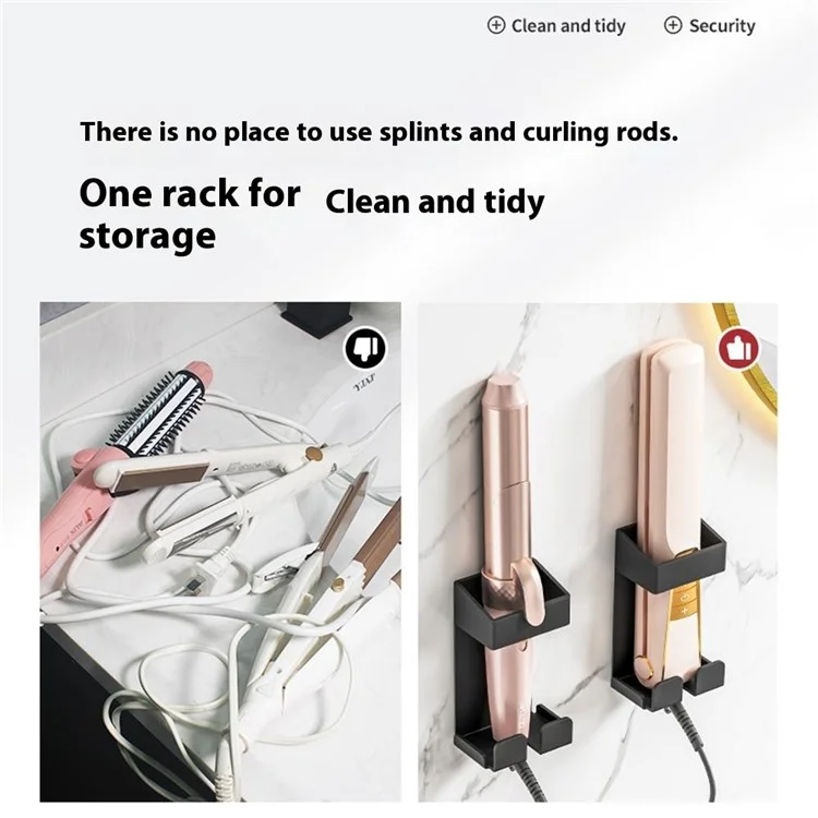 Wall Mount Curling Iron Holder 304 Stainless Steel Hair Curler Organizer Stand Hairdressing Rack for Bathroom Home - White