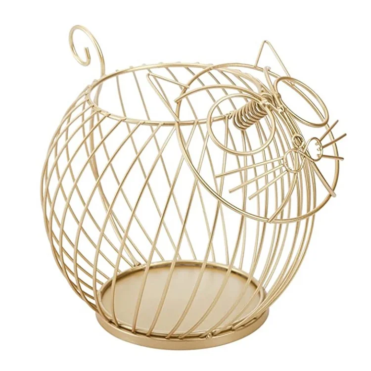 Porte-capsules de café en forme de chat de dessin animé, support en métal ajouré, panier de rangement pour snacks et bonbons, taille S