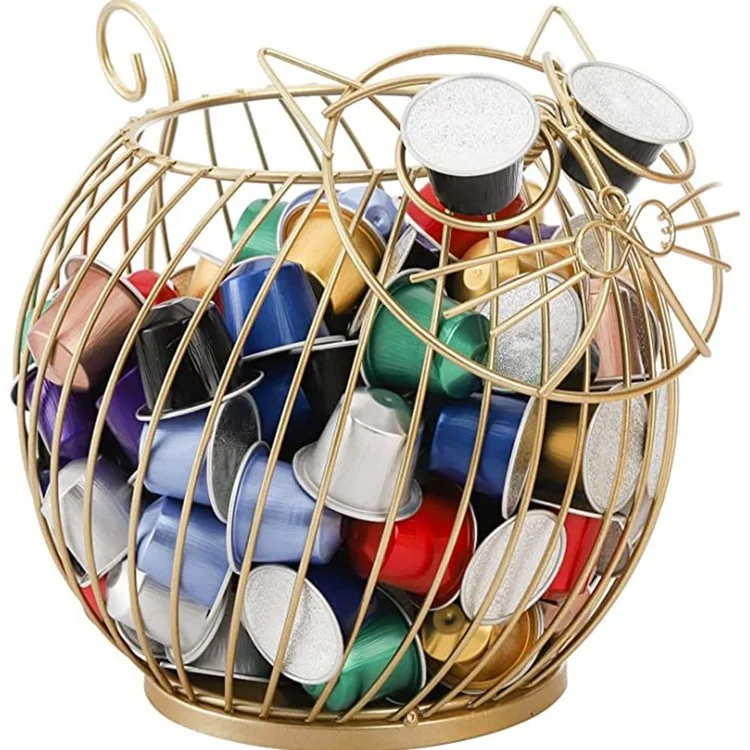 Porte-capsules de café en forme de chat de dessin animé, support en métal ajouré, panier de rangement pour snacks et bonbons, taille S