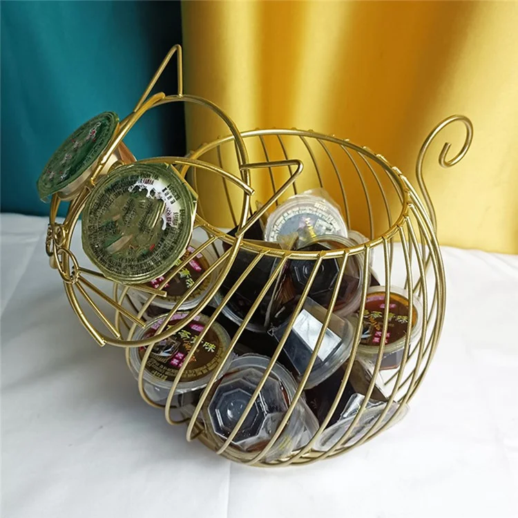 Porte-capsules de café en forme de chat de dessin animé, support en métal ajouré, panier de rangement pour snacks et bonbons, taille S