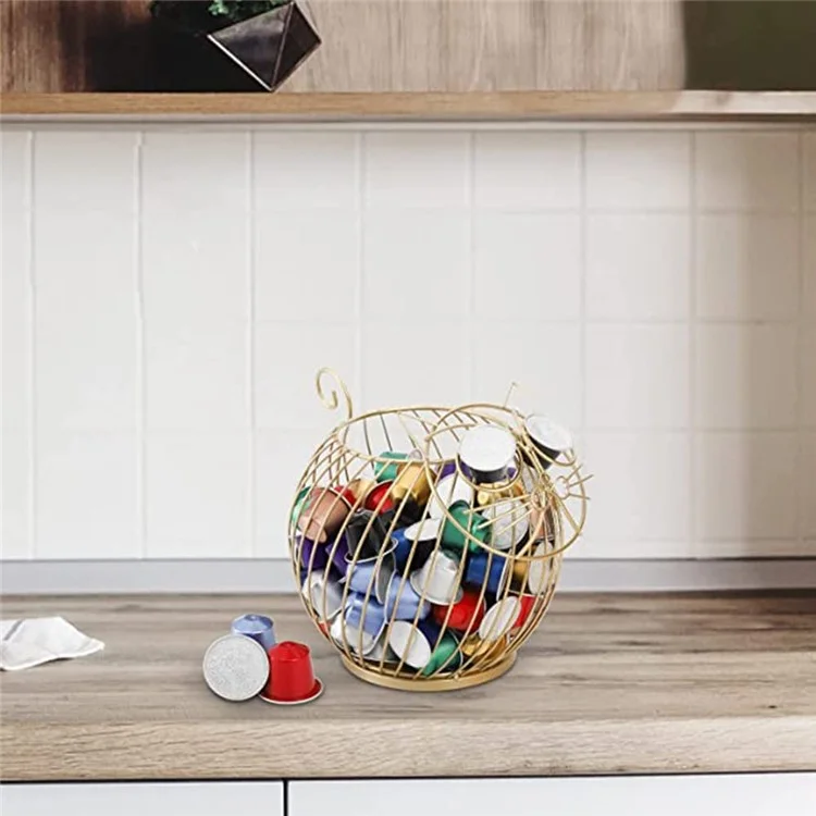Porte-capsules de café en forme de chat de dessin animé, support en métal ajouré, panier de rangement pour snacks et bonbons, taille S