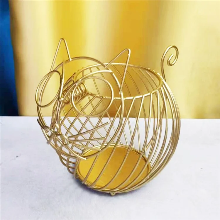Porte-capsules de café en forme de chat de dessin animé, support en métal ajouré, panier de rangement pour snacks et bonbons, taille S