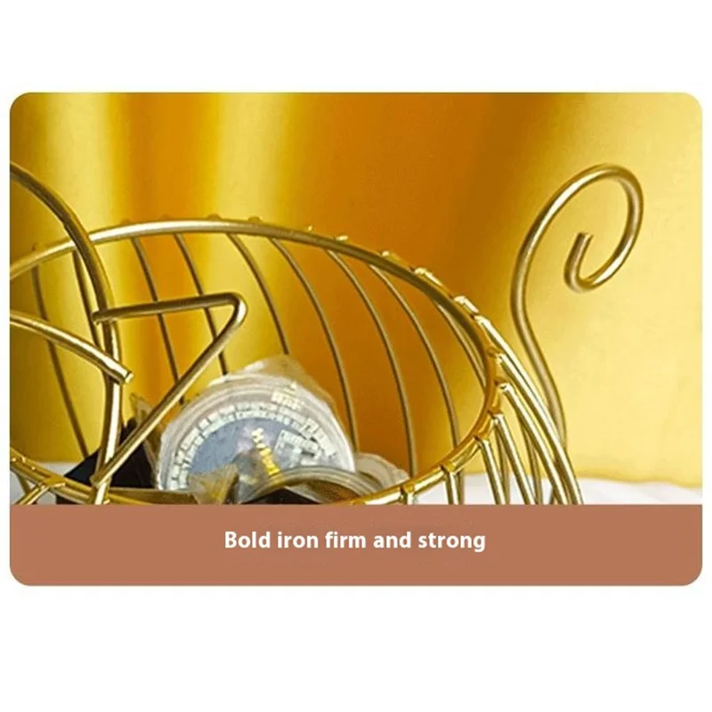 Cartoon Cat Coffee Capsule Holder Hollow Iron Rack Snacks Candy Metal Storage Basket, Size L / Gold