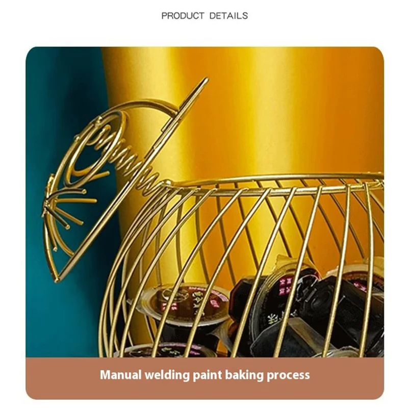 Cartoon Cat Coffee Capsule Holder Hollow Iron Rack Snacks Candy Metal Storage Basket, Size L / Gold