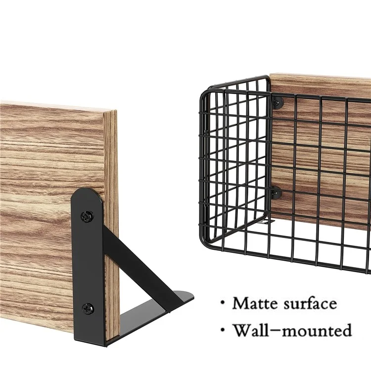 4 pièces / Ensemble d'étagères flottantes murales en fer panier de rangement Rack organisateur de maison étagère - Marron clair