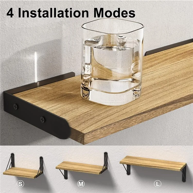 3 pzs / Juego de estantes de almacenamiento Tabla de madera Soporte de hierro Montado en la pared Organizador de hogar Estantes - Color de madera