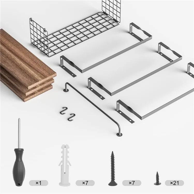 3 pezzi / set di mensole galleggianti montate a parete, tavola di legno, cestino in ferro, portasciugamani, scaffale di stoccaggio