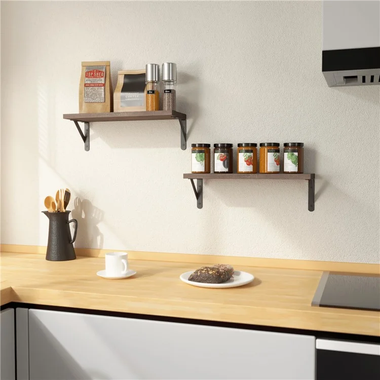 2Pcs Storage Shelf Wood Board Wall Mounted Living Room Home Organizer Rack - Brown
