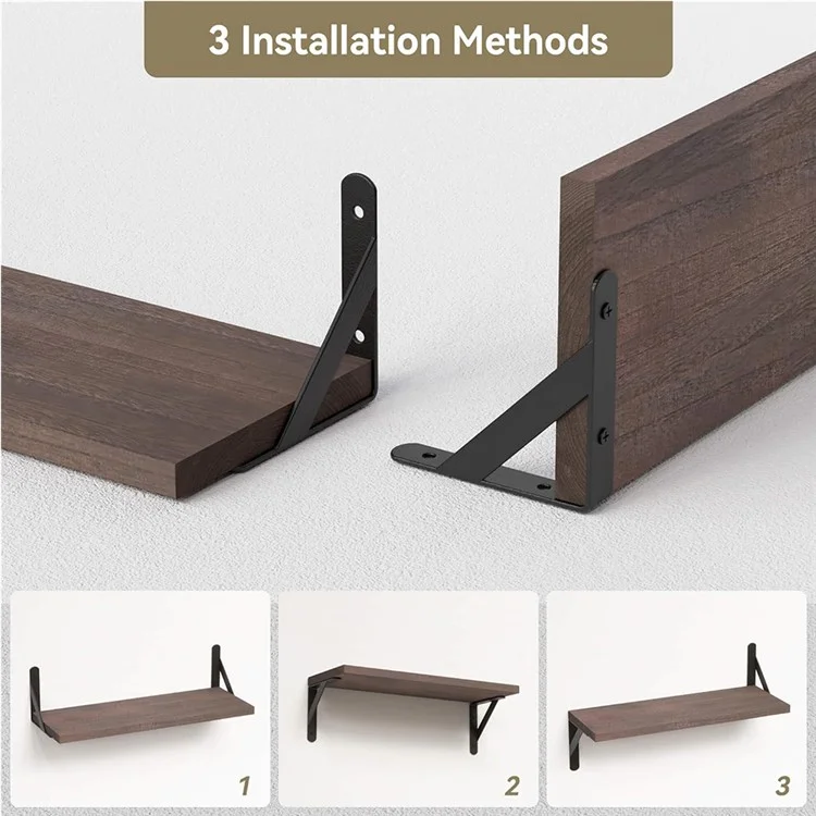 2Pcs Storage Shelf Wood Board Wall Mounted Living Room Home Organizer Rack - Brown