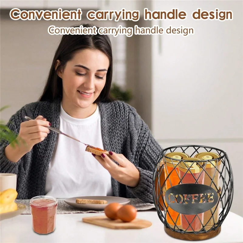 Letter Design Coffee Capsule Holder Hollow Iron Rack Snacks Candy Metal Storage Basket - Black / Coffee