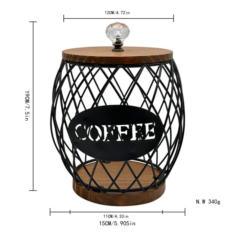 Iron and Wood Coffee Capsule Storage Rack with Crystal Lid and Black Pineapple Design - Welcome