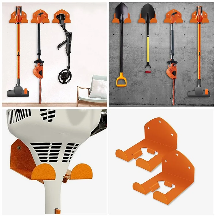 2 Ganchos de garagem para montagem na parede, suportes para cortador de grama, racks de armazenamento de ferramentas elétricas de metal.