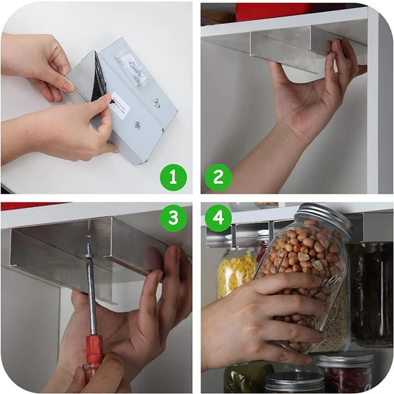 2Pcs Mason Jar Organizer Under Cabinet Mason Spice Jar Hanger Metal Storage Rack - Regular