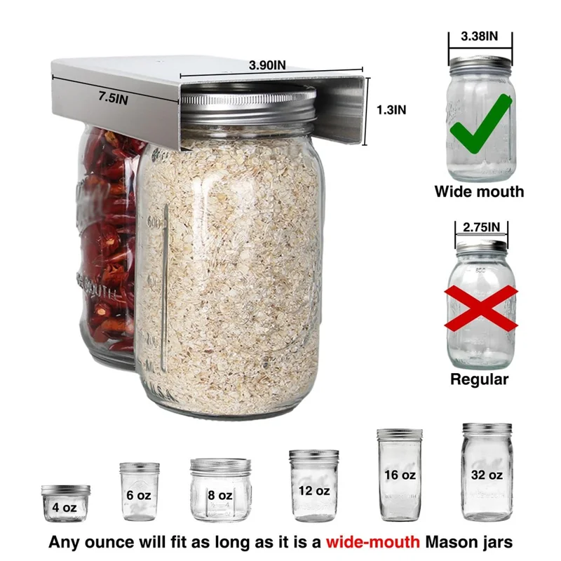 2Pcs Mason Jar Organizer Under Cabinet Mason Spice Jar Hanger Metal Storage Rack - Regular