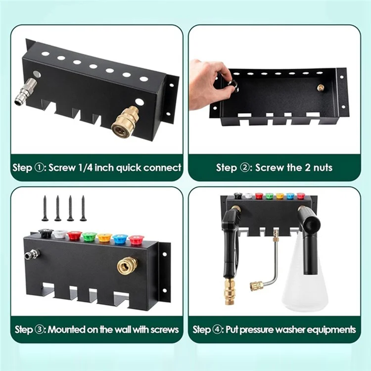 Metal Wall-Mounted Foam Cannon Storage Rack High Pressure Washer Nozzle Accessory Holder