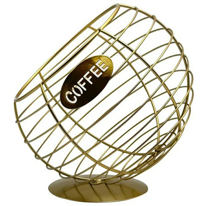 Oblique Fruit Basket Iron Art Hollow Out Coffee Capsule Snacks Storage Basket, Gold / COFFEE Letter