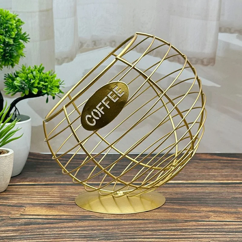 Oblique Fruit Basket Iron Art Hollow Out Coffee Capsule Snacks Storage Basket, Gold / COFFEE Letter