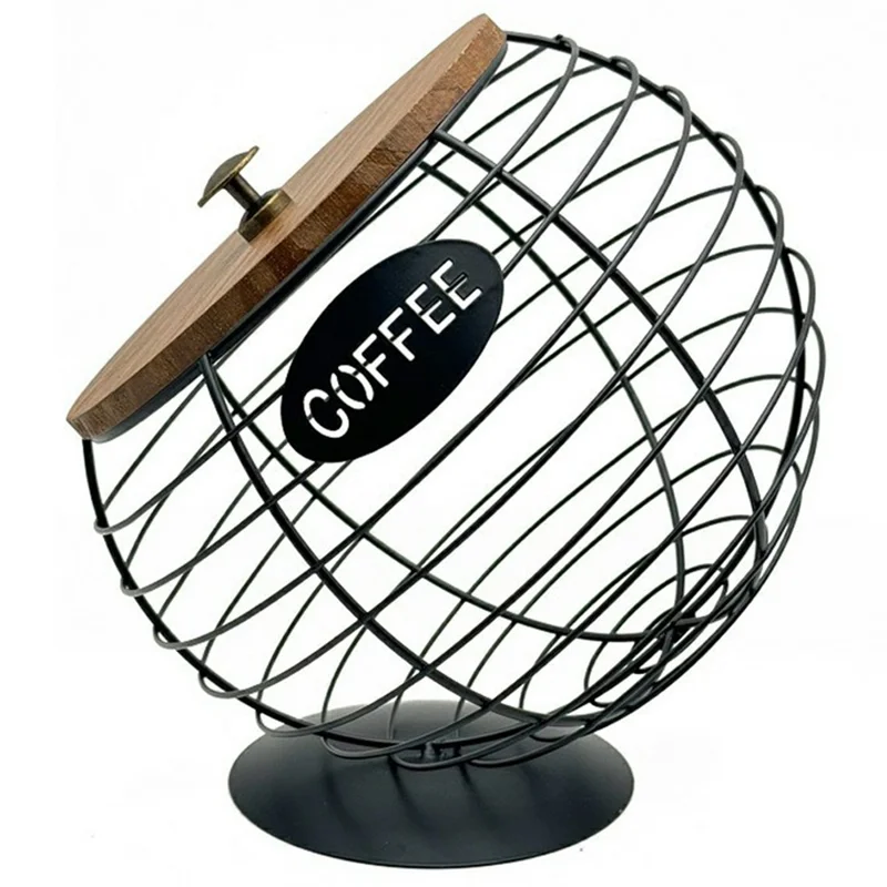 Fruit Basket Iron Art Coffee Capsule Snacks Storage Oblique Basket with Lid, Black / COFFEE Letter