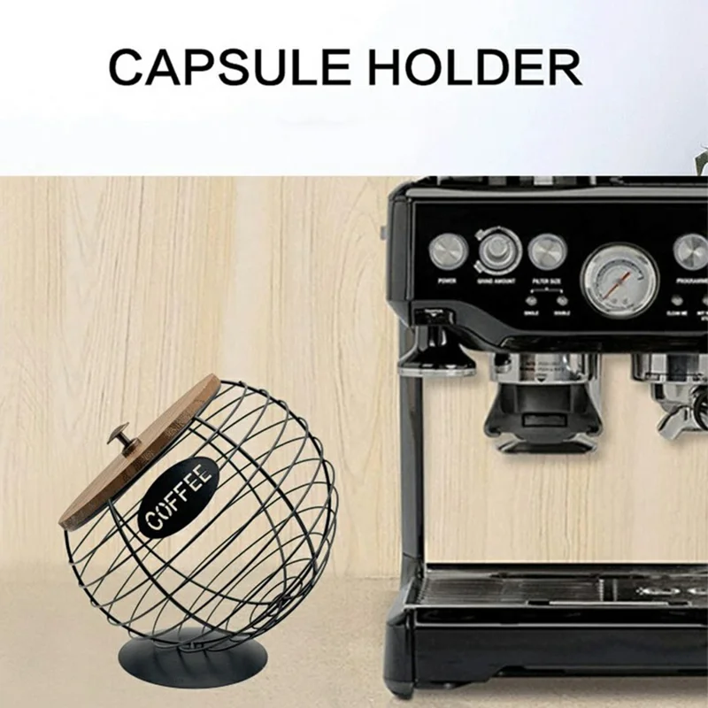 Fruit Basket Iron Art Coffee Capsule Snacks Storage Oblique Basket with Lid, Black / COFFEE Letter
