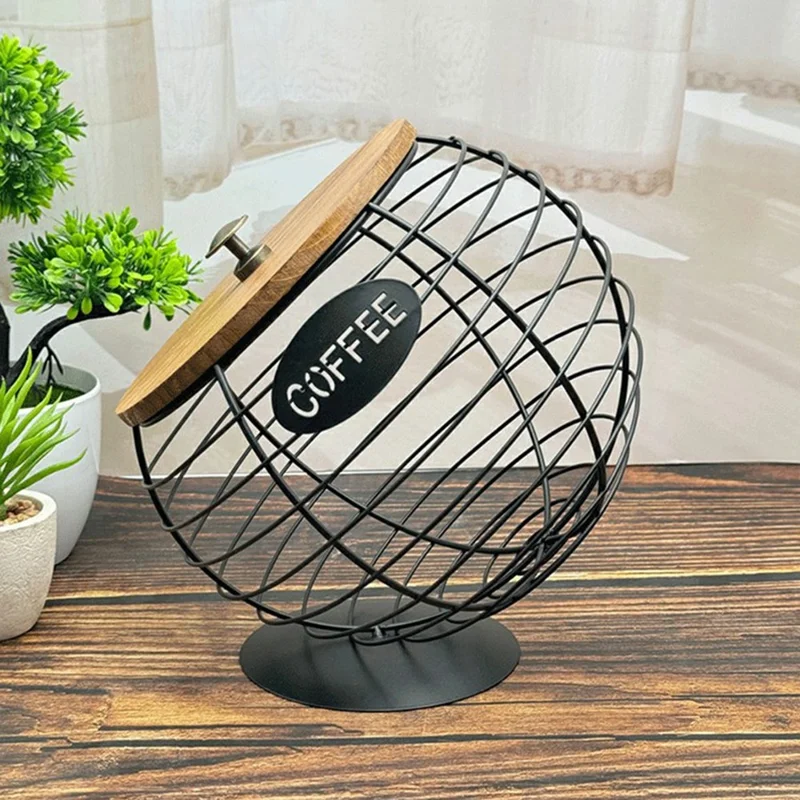 Fruit Basket Iron Art Coffee Capsule Snacks Storage Oblique Basket with Lid, Black / COFFEE Letter