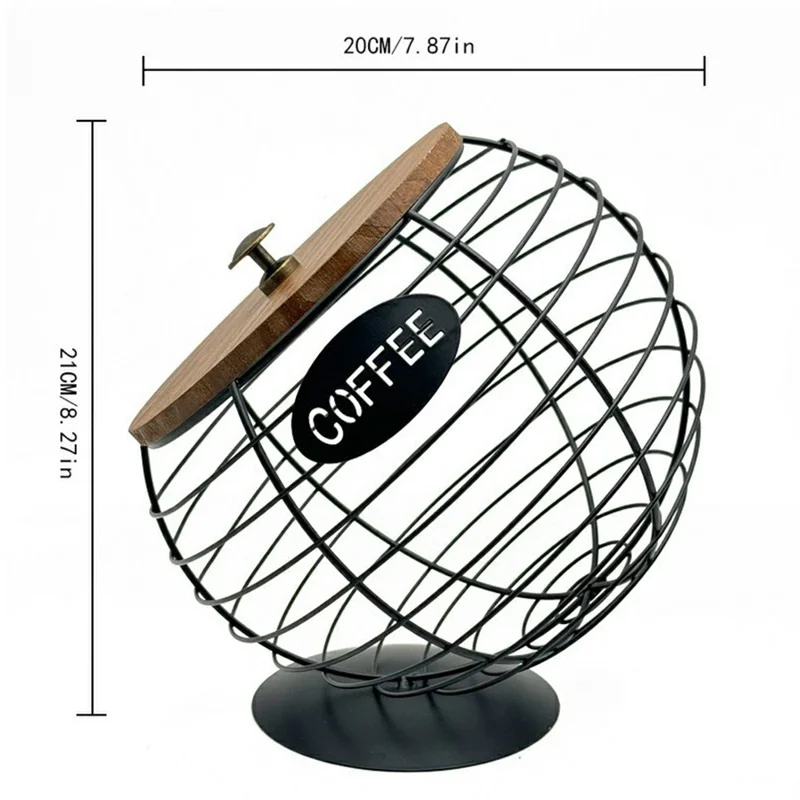 Fruit Basket Iron Art Coffee Capsule Snacks Storage Oblique Basket with Lid, Black / COFFEE Letter
