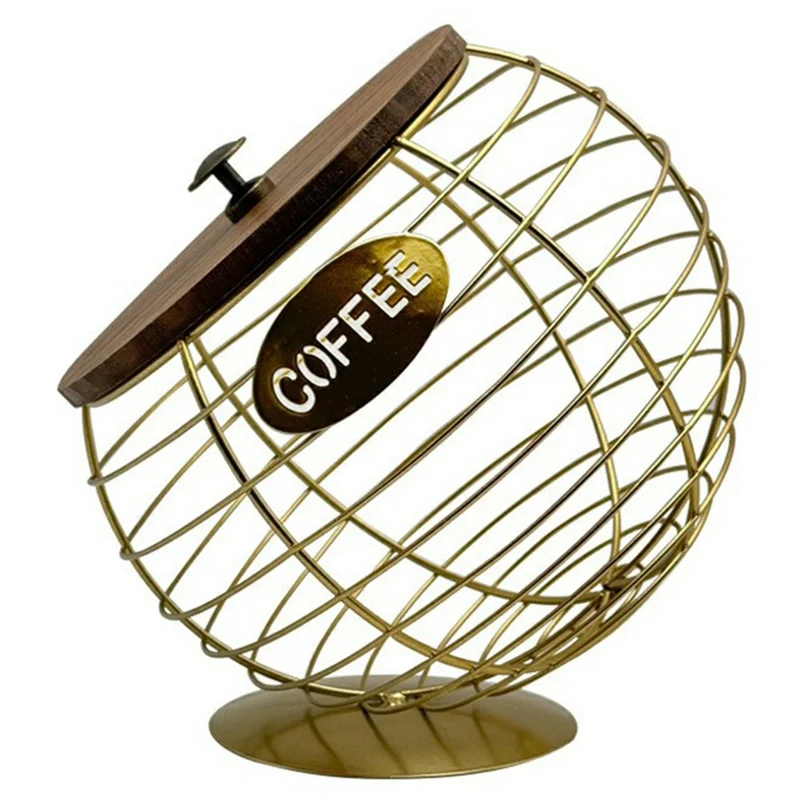 Fruit Basket Iron Art Coffee Capsule Snacks Storage Oblique Basket with Lid, Gold / COFFEE Letter