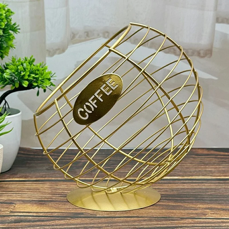 Fruit Basket Iron Art Coffee Capsule Snacks Storage Oblique Basket with Lid, Gold / COFFEE Letter