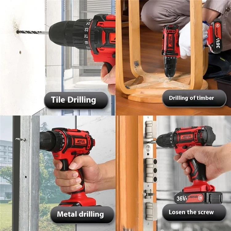 AUTUO 36V Cordless Drill 2 Speed Electric Screwdriver with 2 Lithium Batteries Kit Set, EU Plug