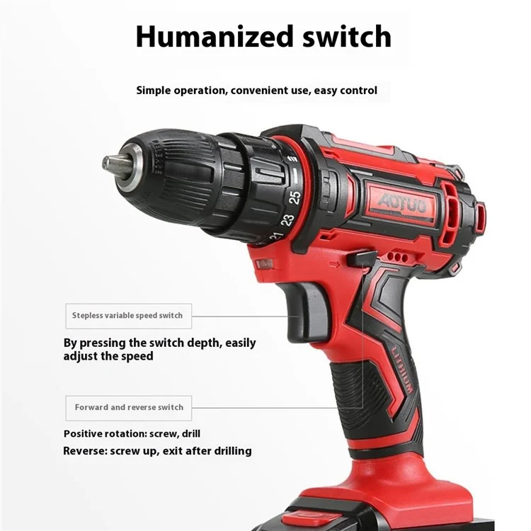 AUTUO 36V Cordless Drill 2 Speed Electric Screwdriver with 2 Lithium Batteries Kit Set, EU Plug