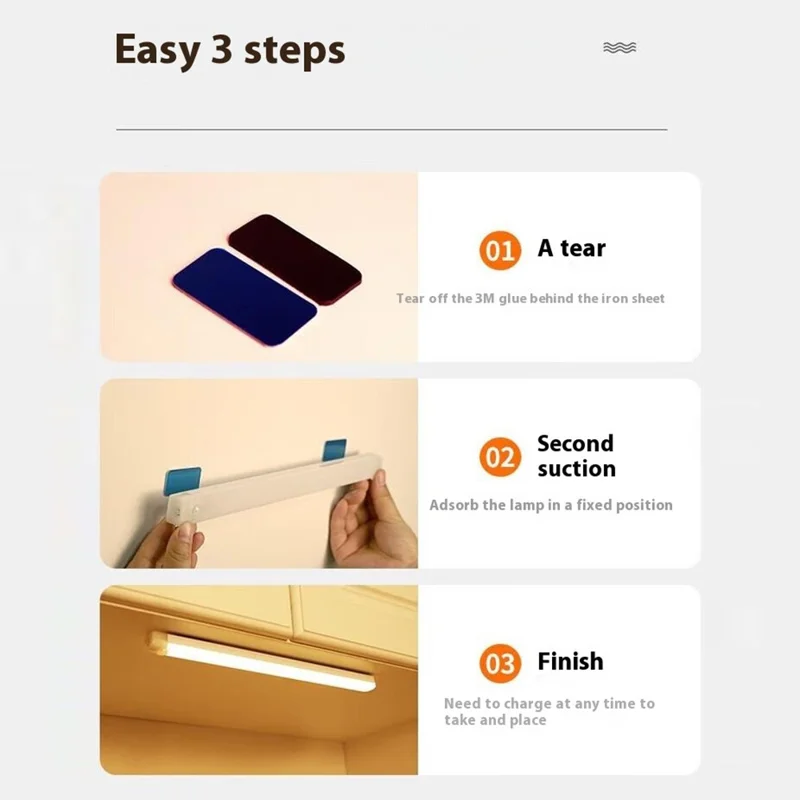 10cm 1W Magnetic LED Strip Light with Motion Sensor for Cabinet USB Rechargeable Light Bar - White Light