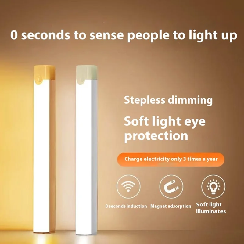 10cm 1W Magnetic LED Strip Light with Motion Sensor for Cabinet USB Rechargeable Light Bar - White Light